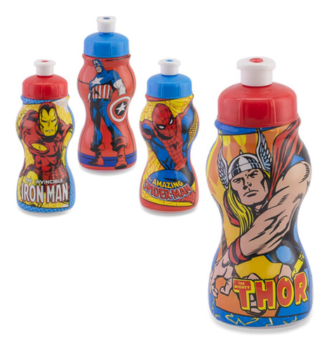 Garrafa Dos Vingadores Marvel 250ml Com Válvula Na Tampa