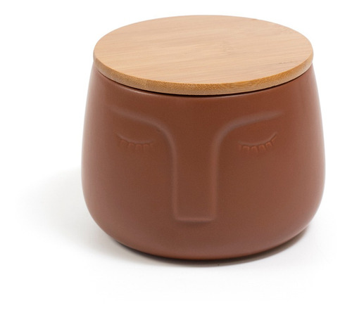 Pote Rosto Dolomita Com Tampa De Bambu - Oikos Cor Rosa-escuro Redonda