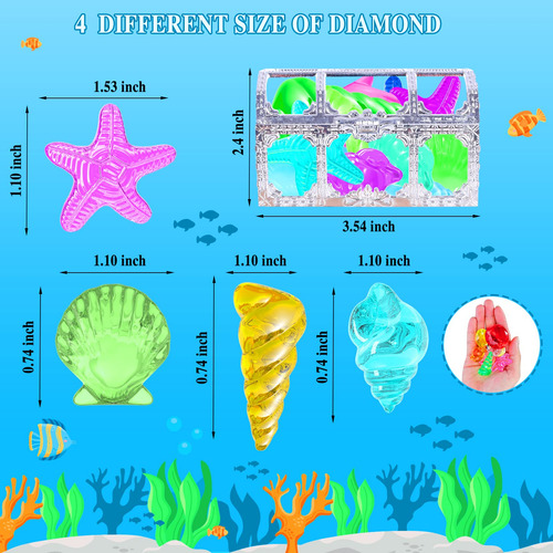 Juego De 24 Gemas De Buceo Y Caja Pirata Para Piscina