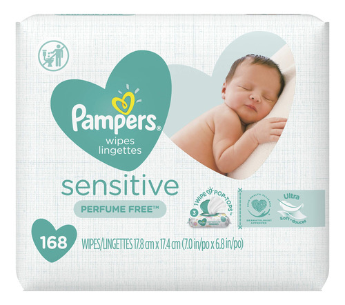 Pampers Sensitive Toallitas H&uacute;medas, Sin Perfume, 168