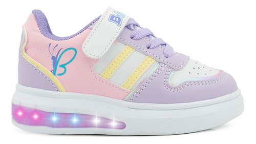 Tenis Moda Niña Luces Led Ninos Mariposa Lila 15-21