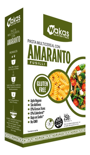 Pastas Fusilli Amaranto Gluten Free Wakas X250 G.