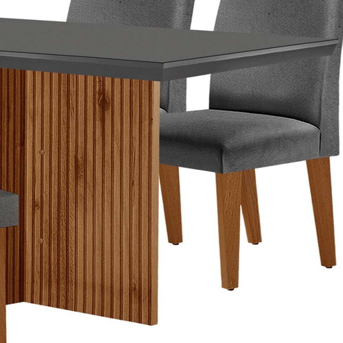 Mesa Jantar Vidro Berlim 4 Cadeiras Bélgica Linho Grafite