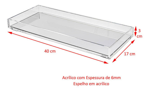 Bandeja Acrílico 40 X 17 X 3 Cm Banheiro Lavabo Com Espelho