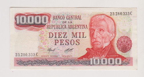 Billete Argentina 10.000 $ Bottero 2484 A Excelente +