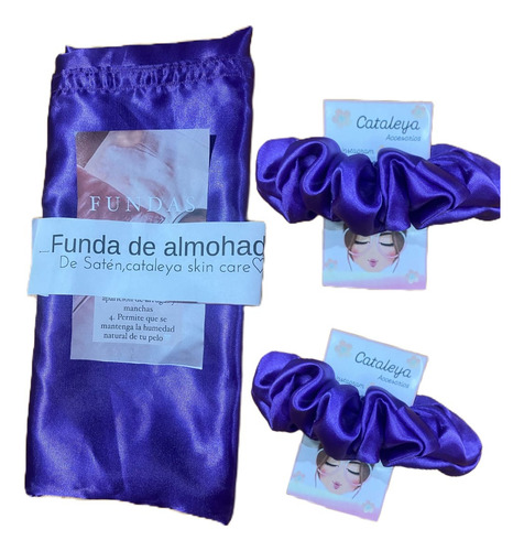 Kit 1 Funda De Almohada Antifrizz+2 Scrunchie D Saten Regalo Violeta