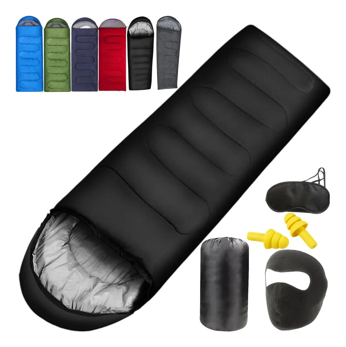 Bolsa de Dormir Exterior Camping Acampar Sleeping Bag kit4pc Color Negro