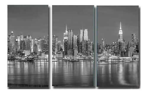 Cuadros Trípticos Modernos Tela 60x90 Nueva York Ciudades