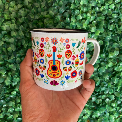 Imagen 3 de 4 de Taza Peltre Figuras Mexicanas - Mascara De Luchador