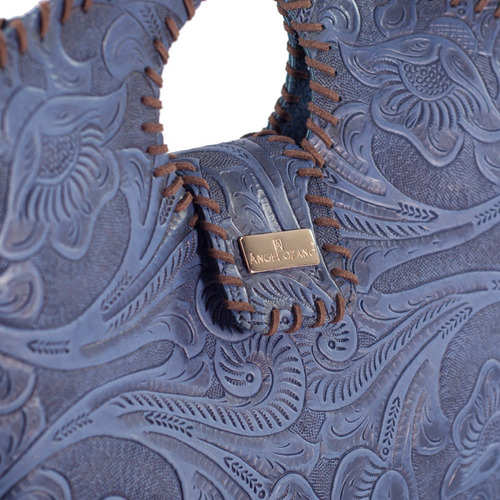 Bolsa Tote De Piel Grabada Y Tejida De Dama -teresa Azul Teresa Grabado