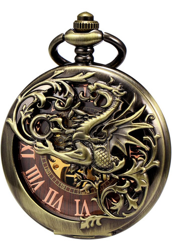 Reloj De Bolsillo Mecánico, Diseño De Dragón, Con Cadena