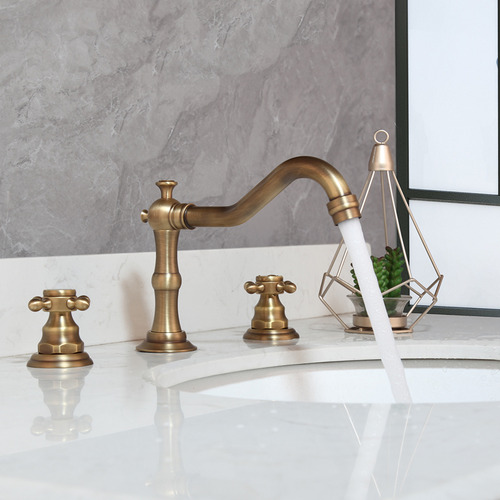 Griferia Baño Vintage Mesada Doble Comando Bronce Valemma Linea Glomma Modelo Retro Antiguo Cierre Ceramico