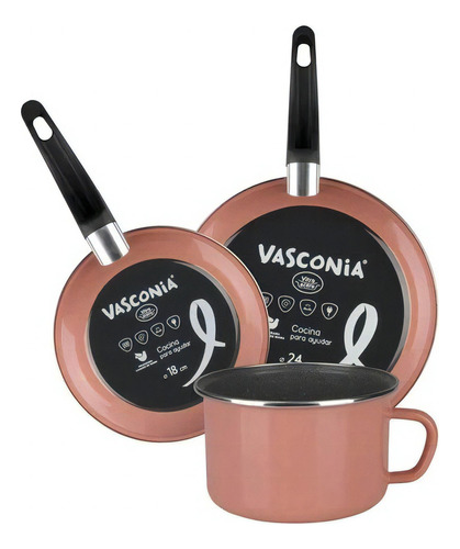 Bateria De Cocina Vasconia Duraflon Rosa Aluminio Mod 38514 Color Rosa Claro