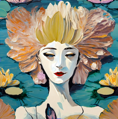 Pintura Cara De Mujer Art Deco Con Lotos