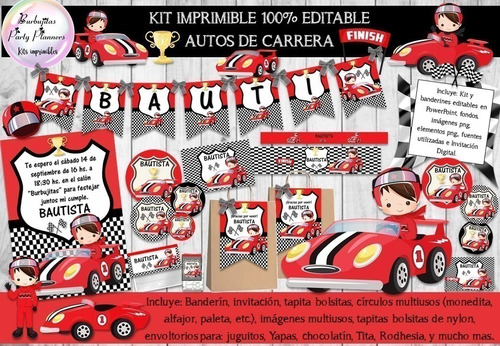 Kit Imprimible Candy Bar Autos De Carrera 100% Editable