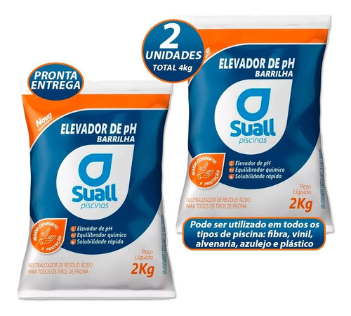 Kit Com 2 Elevador De Ph Para Piscina Barrilha Ph Mais Suall