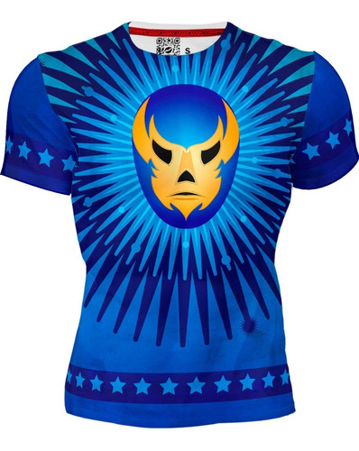 Playera Full Print Hombre Mascara Lucha Libre Azul Blue 472