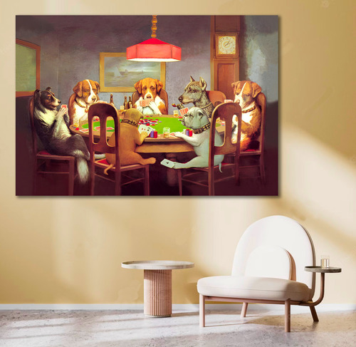 Cuadro Decorativo Moderno Perros Jugando Poker 90x60