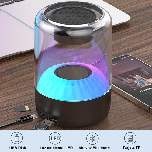 Bocina Bluetooth Portátil Altavoz Inalámbrico Con Luces Led Color Negro