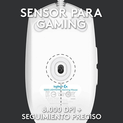Mouse Logitech Óptico G203 Lightsync Alámbrico Usb Blanco