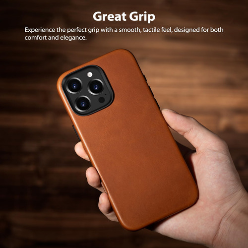Capa De Couro Belemay Compatível Com iPhone 16 Pro Saddle Br