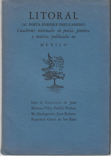 Revista Litoral Mexico 1944 Homenaje Diez Canedo Poesia Raro