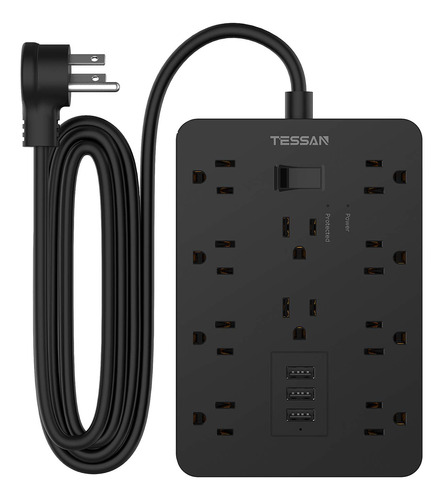 Tessan - Enchufe Plano Protector De Sobretensiones Con Cable