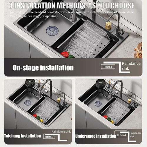 Vasoyo Fregadero De Cocina De Lujo Acero Inoxidable Nano Cascada Fregadero De Cocina Acero Con Led Temperatura Displa fregadero De Piano De Sirena 75x46