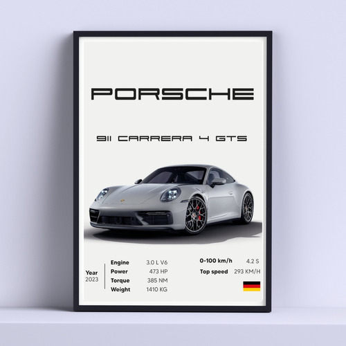 Cuadro Porsche 911 Carrera 4gtr Auto 30x40cm List P Colgar