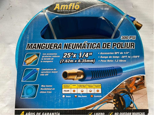 Manguera De Aire Para Compresor 7.62 Mts 1/4 Nueva Amflo