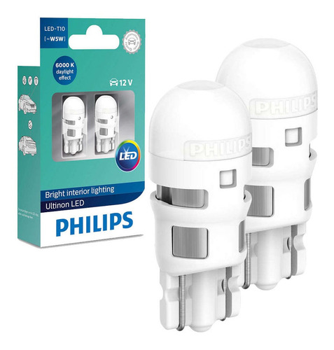 Par Lâmpada Led T10 Pingão W5w Philips Ultinon Led