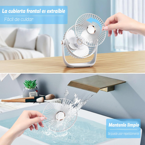 Ventilador De Escritorio Recargable Con Luz Nocturna Usb 16 Cm Blanco