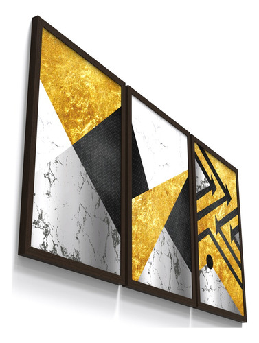 Quadro Decorativo Moldura Abstrato Geometrico Amarelo Sala