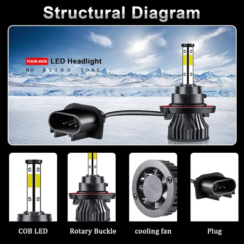 Kit Faros Led H13 4 Lados, 6000 K, Blanco, Luces Bajas