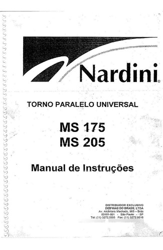 Manual Torno Nardini Ms 175 E Ms 205 (pdf - Arquivo Digital)
