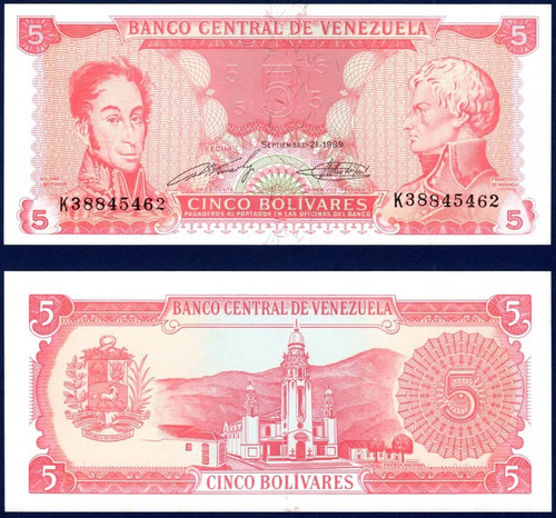 Billete 5 Bolívares K8 Septiembre 21 1989 Bolívar Y Miranda