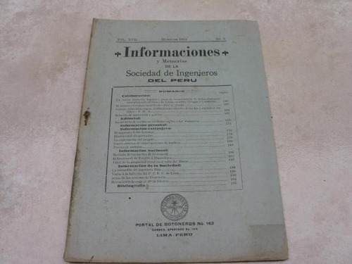 Mercurio Peruano: Boletin Ingenieria Marzo 1915 L25 Ig8rn