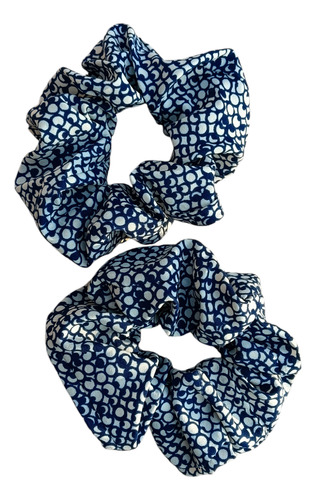 Set X 2 Scrunchies Colitas De Pelo Lgbt Upcycling Pachwork Azul Jazpeada