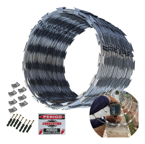15 Metros Concertina Dupla Clipada 30 Cm+ Kit Instalação