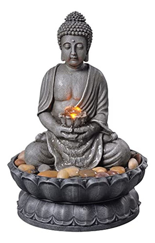 Gossi Fuente De Agua De Computadora Para Mesa Interior De 11.2 Pulgadas De Alto, Fuente De Buda, Fuente Zen Con Iluminación Reflectante/adoquines De Oficina Y Decoración Del Hogar