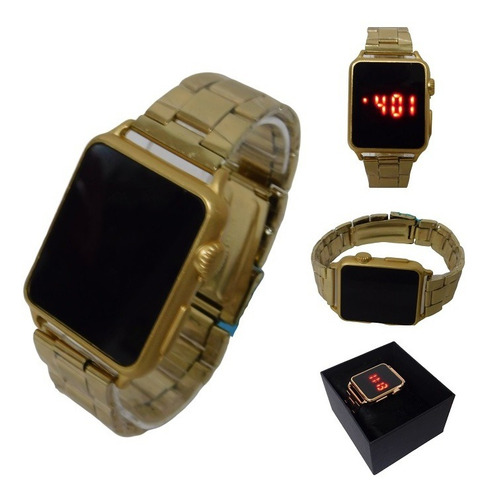Relógio Led Digital Touch Pulseira De Aço Dourado Unissex