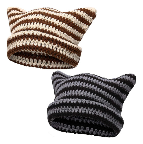 Y2k Beanie Knit Cat Ear Beanies - Gorros De Ganchillo Para M