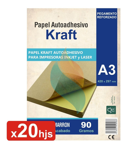 Papel Kraft Con Adhesivo A3 X20 Hojas