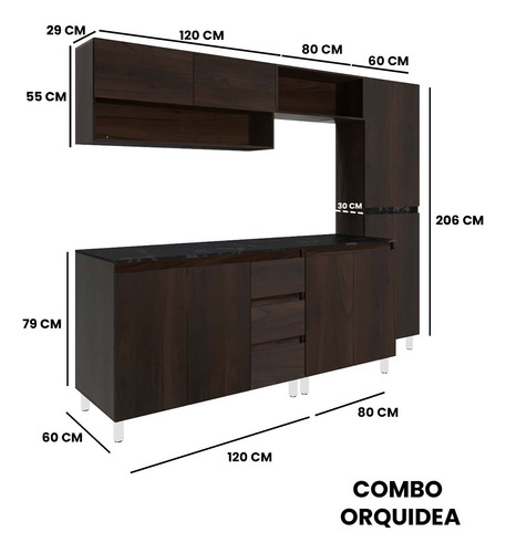 Cocina Integral Premium Decomobil Para Tarja Minimalista Color Parota - Mármol Negro
