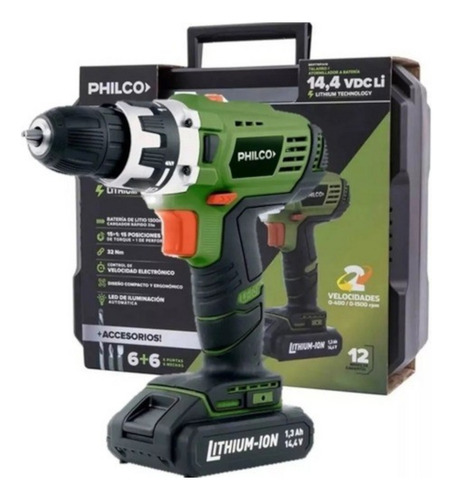 Taladro Inalambrico Philco Ti1401p C/bateria, Maletin Y Acce