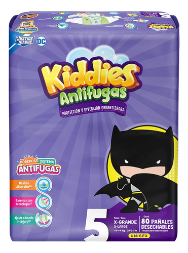 Pañales Kiddies Antifugas Talla 5 Xg Unisex 80 Piezas