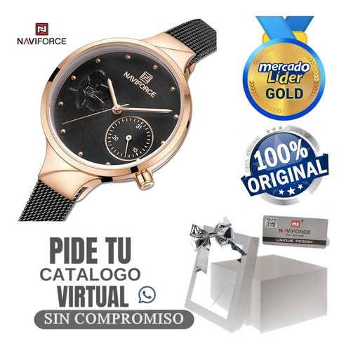 Reloj De Mujer Naviforce Original Acero Inoxidable Y Cuero