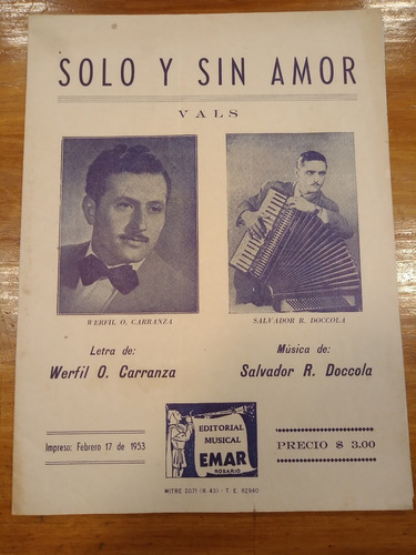 Solo Y Sin Amor Carranza Doccola Vals Partitura