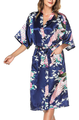 Batas De Satén Tipo Kimono Bata Tipo Kimono Con Flores De