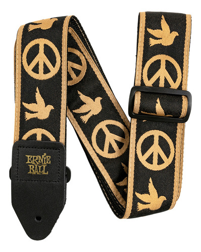 Correa Guitarra Ernie Ball Cuero Extra Largas Ajustables Color Negro Peace love dove